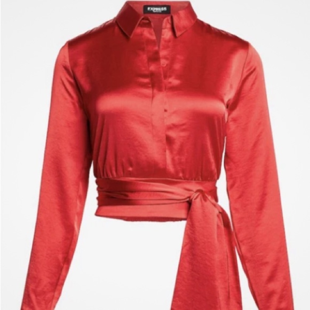 Express Women's Scarlet Satin Tie Blouse